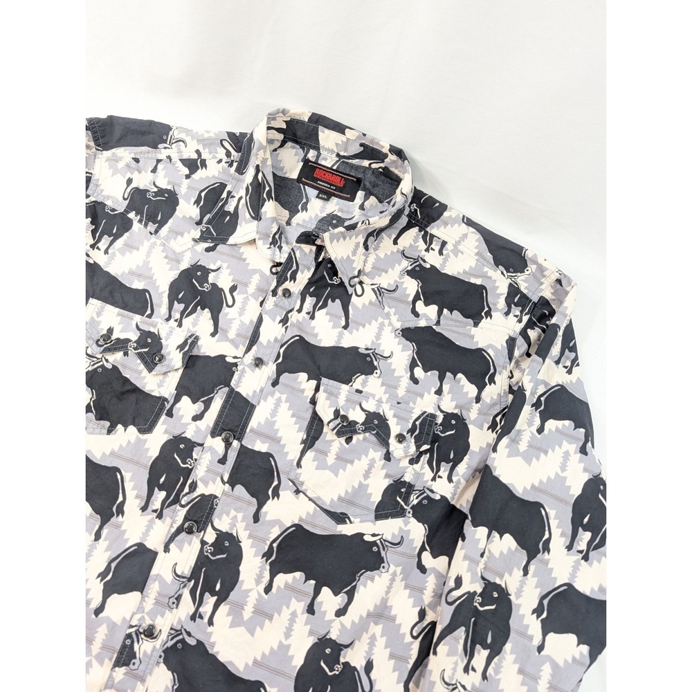 Rock & Roll Cowboy Mens XXL Shirt Long Sleeve  Bulls All.Over Print Western Cut